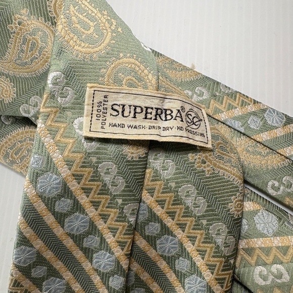 SUPERBA Vtg Mid-Century 50s-60s Green Geometric/Paisley Neck Tie Polyester - Picture 2 of 5